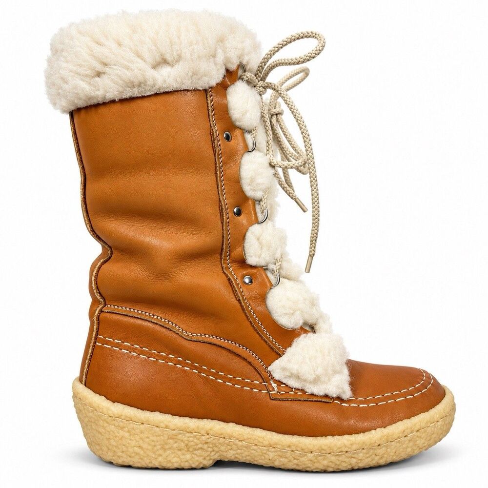 Vintage Cabela’s Womens 8 Made Canada Leather Shearling Snow Boots Lace Up